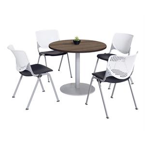 KFI 42&quot Round Dining Table - Teak Top - Kool Chairs - White/Black