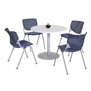 KFI 42&quot Round Dining Table - White Top - Silver Base - Kool Chairs - Navy