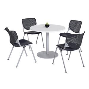 KFI 42&quot Round Dining Table - White Top - Silver Base - Kool Chairs - Black