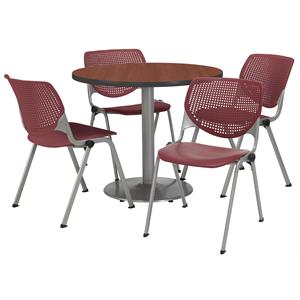 KFI Round 42&quot Dia. Pedestal Table - 4 Red KOOL Chairs - Mahogany Top
