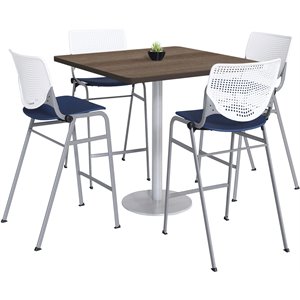 KFI 36&quot Square Pedestal Table - Teak Top - Kool Barstools - White/Navy