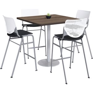 KFI 36&quot Square Pedestal Table - Teak Top - Kool Barstools - White/Black