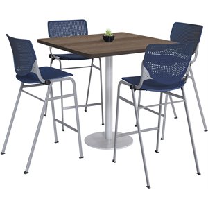 KFI 36&quot Square Pedestal Table - Teak Top - Kool Barstools - Navy