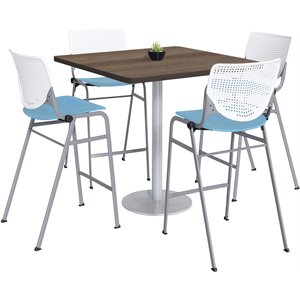 KFI 42&quot Square Bistro Table - Teak Top - Kool Barstools - White/Sky Blue