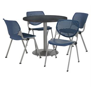 KFI Round 42&quot Pedestal Table - 4 Navy KOOL Chairs - Graphite Nebula Top