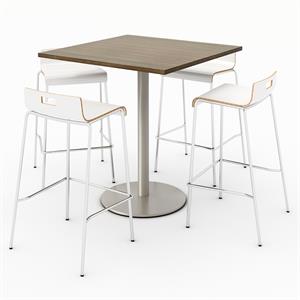 KFI 36&quot Square Bistro Table - Teak Top - Jive Barstools - White