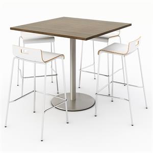 KFI 42&quot Square Bistro Table - Teak Top - Jive Barstools - White