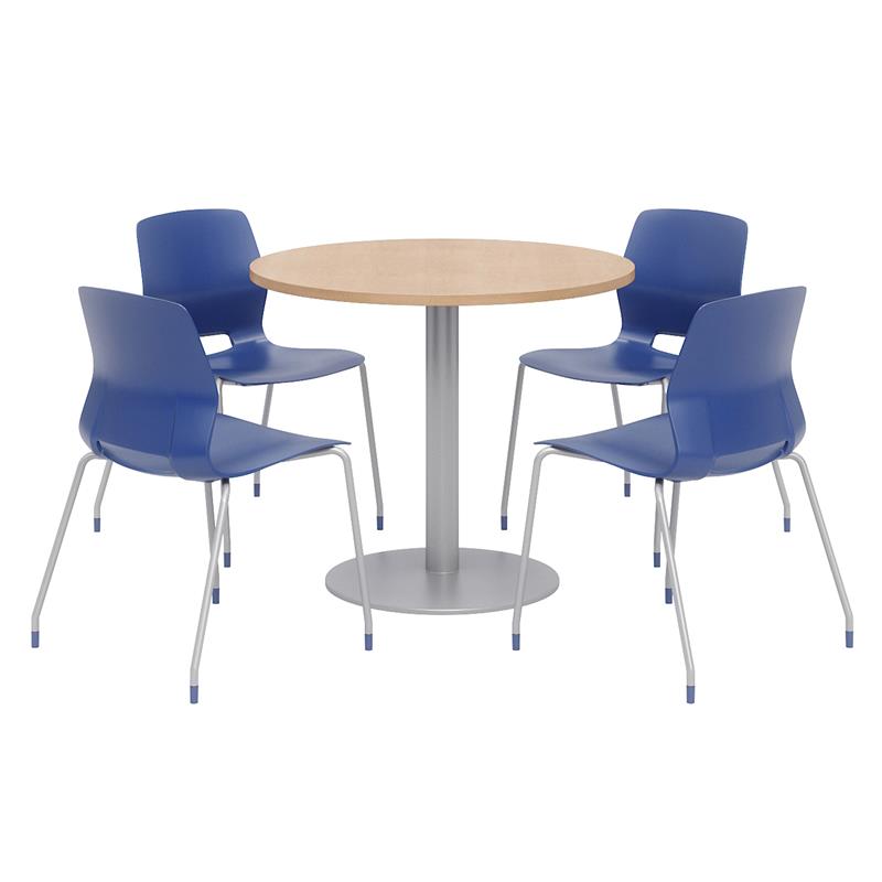 Olio Designs Round 36in Lola Dining Set - Maple Table - Navy Chairs