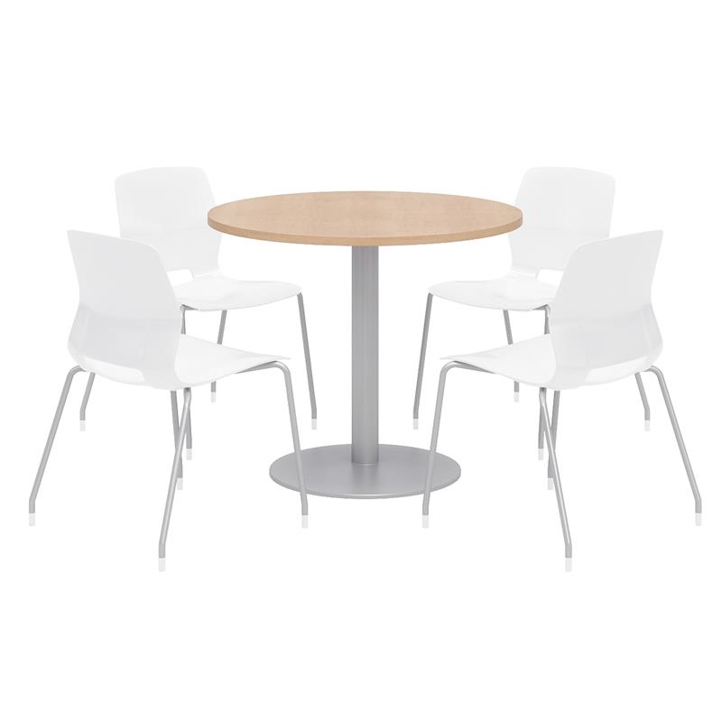 Olio Designs Round 36in Lola Dining Set - Maple Table - White Chairs