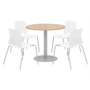 Olio Designs Round 36in Lola Dining Set - Maple Table - White Chairs