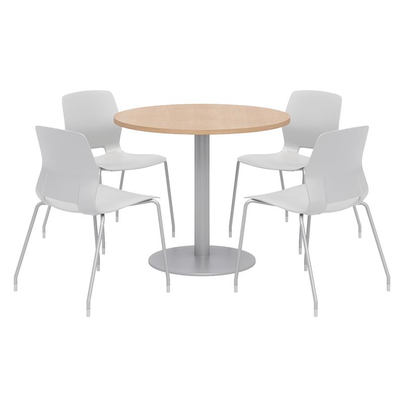 Olio Designs Round 36in Lola Dining Set - Maple Table - Gray Chairs