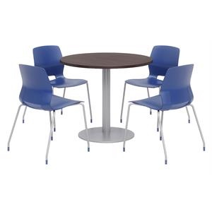 Olio Designs Round 36in Lola Dining Set - Espresso Table - Navy Chairs