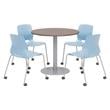 Olio Designs Teak Round 42in Lola Dining Set - Sky Blue Caster Chairs