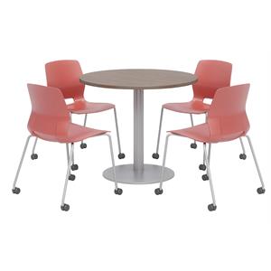 Olio Designs Teak Round 42in Lola Dining Set - Coral Caster Chairs
