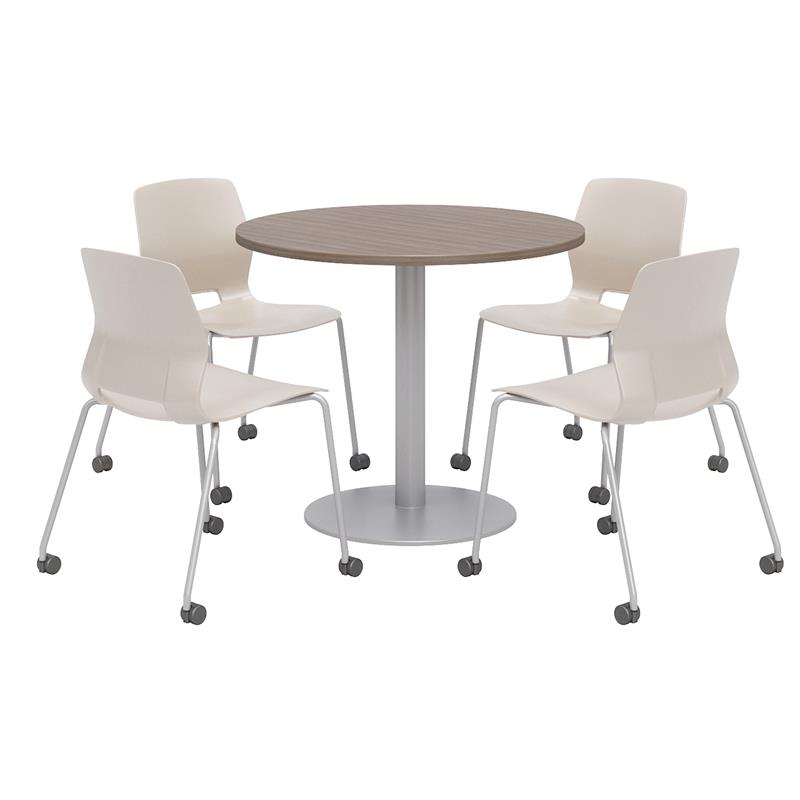 Olio Designs Teak Round 42in Lola Dining Set - Moonbeam Caster Chairs