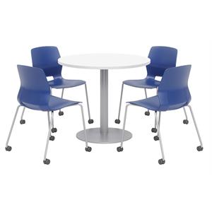 Olio Designs White Round 42in Lola Dining Set - Navy Caster Chairs