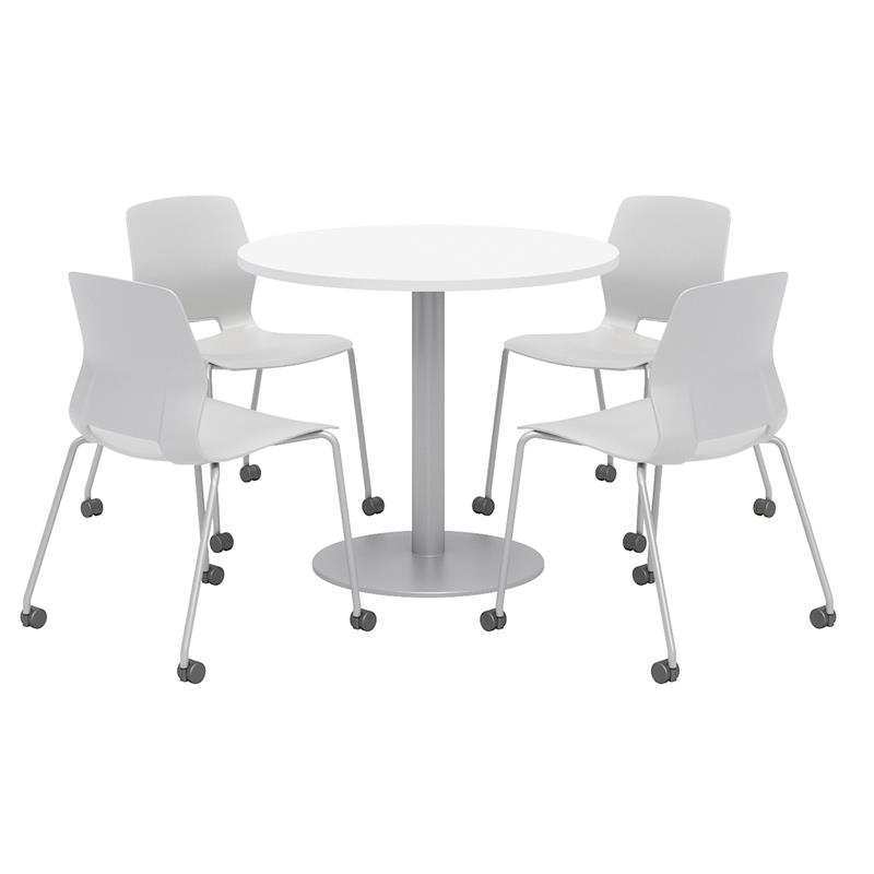 Olio Designs White Round 42in Lola Dining Set - Gray Caster Chairs