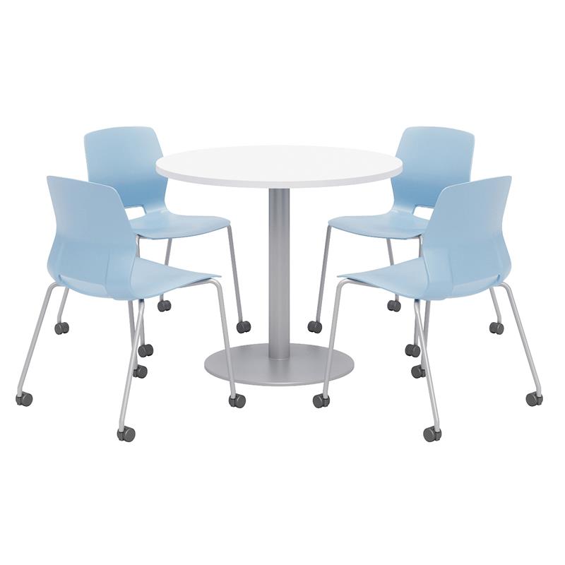 Olio Designs White Round 42in Lola Dining Set - Sky Blue Caster Chairs