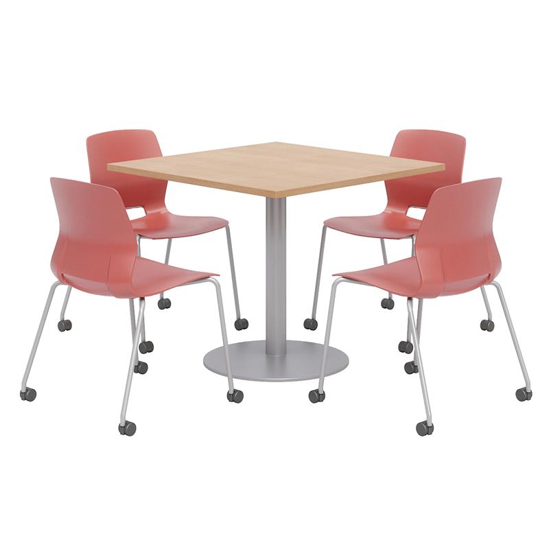 Olio Designs Maple Square 42in Lola Dining Set - Coral Caster Chairs