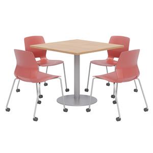 Olio Designs Maple Square 42in Lola Dining Set - Coral Caster Chairs