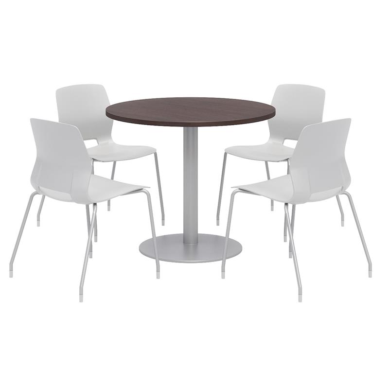 Olio Designs Round 36in Lola Dining Set - Espresso Table - Gray Chairs