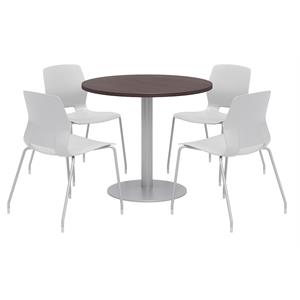 Olio Designs Round 36in Lola Dining Set - Espresso Table - Gray Chairs