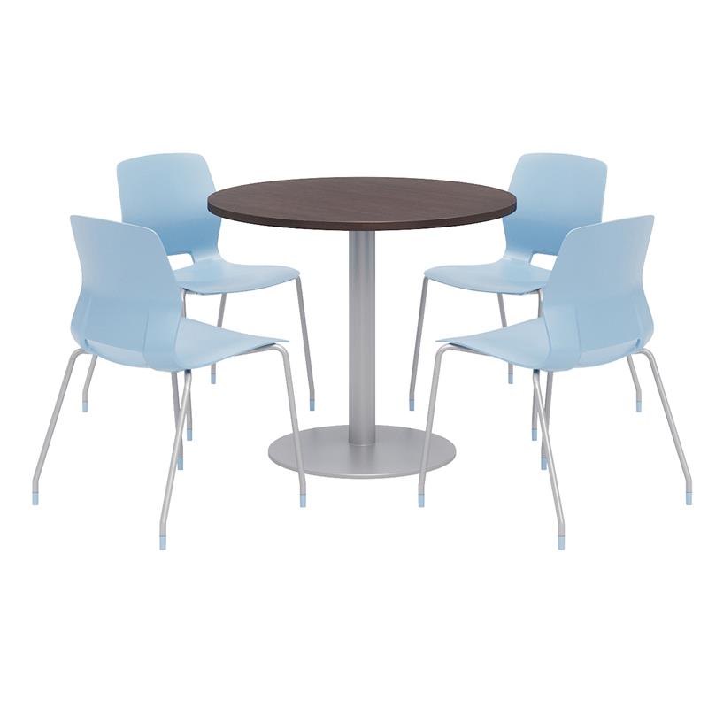 Olio Designs Round 36in Lola Dining Set - Espresso Table - Blue Chairs