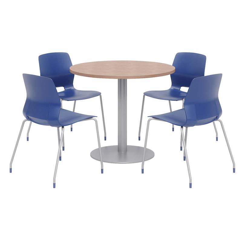 Olio Designs Round 36in Lola Dining Set - Cherry Table - Navy Chairs