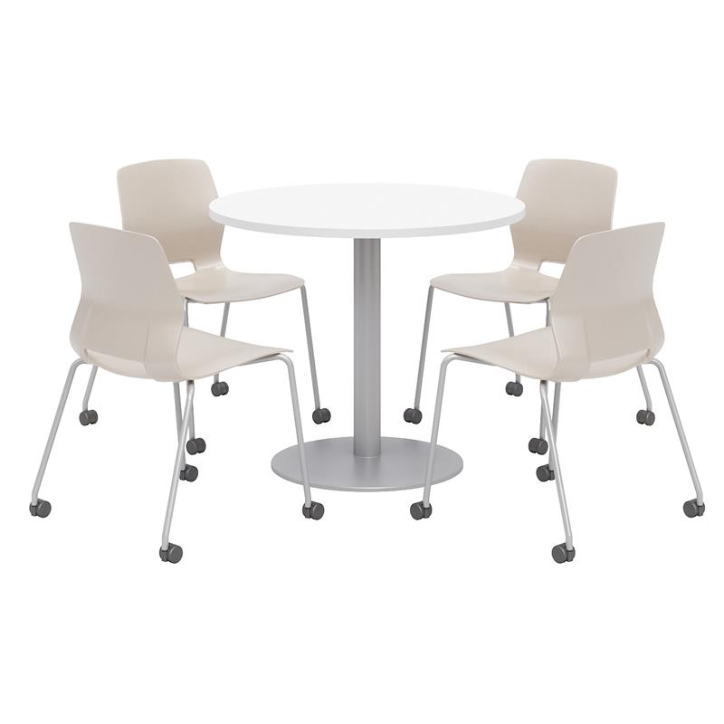 Olio Designs White Round 42in Lola Dining Set - Moonbeam Caster Chairs