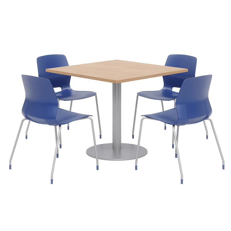 Olio Designs Square 36in Lola Dining Set - Maple Table - Navy Chairs