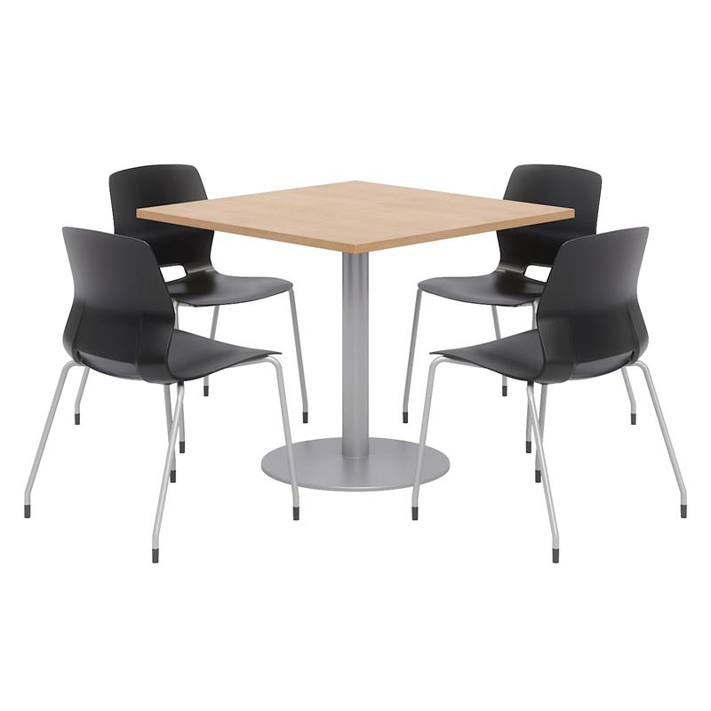 Olio Designs Square 36in Lola Dining Set - Maple Table - Black Chairs