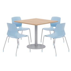 Olio Designs Square 36in Lola Dining Set - Maple Table - Sky Blue Chairs