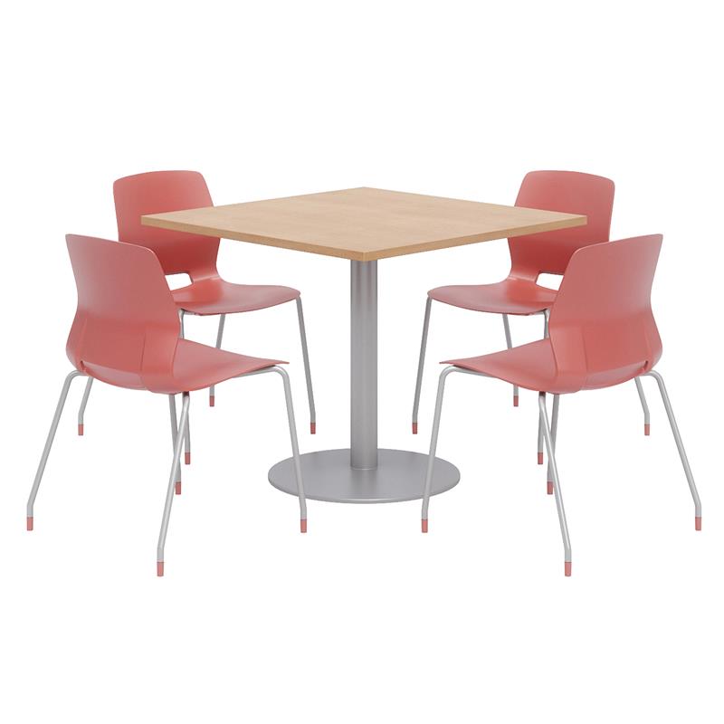 Olio Designs Square 36in Lola Dining Set - Maple Table - Coral Chairs