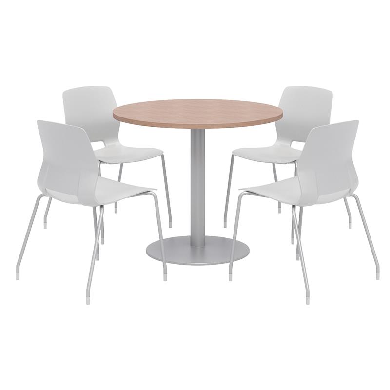 Olio Designs Round 36in Lola Dining Set - Cherry Table - Gray Chairs