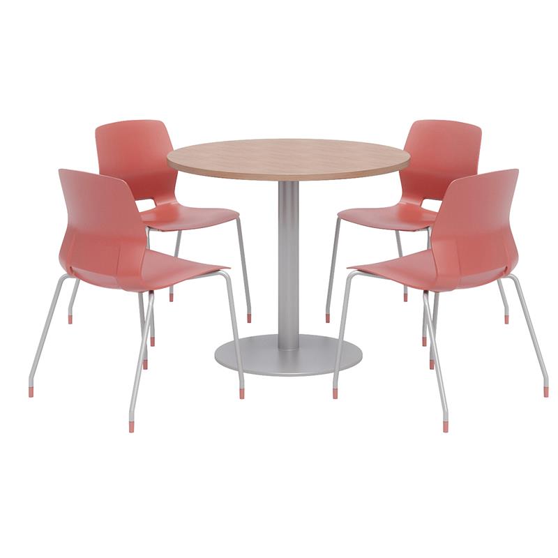 Olio Designs Round 36in Lola Dining Set - Cherry Table - Coral Chairs