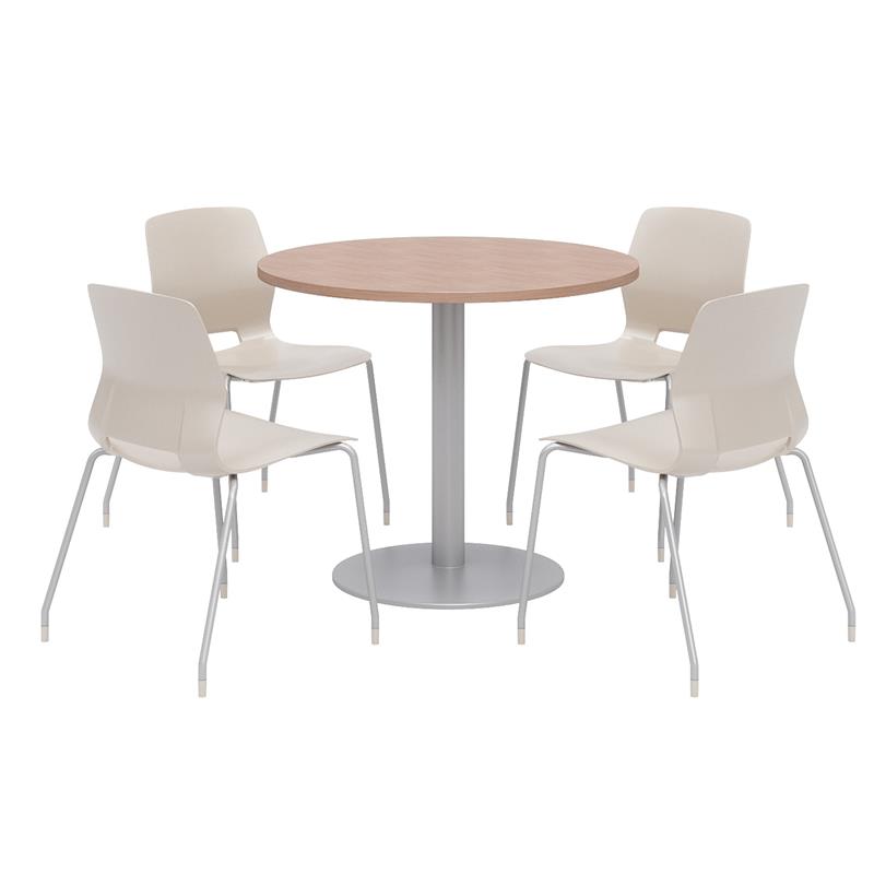 Olio Designs Round 36in Lola Dining Set - Cherry Table - Moonbeam Chairs