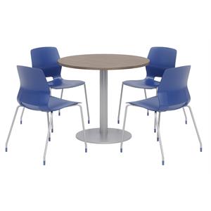 Olio Designs Round 36in Lola Dining Set - Teak Table - Navy Chairs