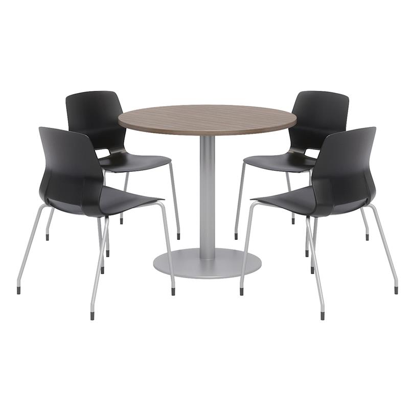 Olio Designs Round 36in Lola Dining Set - Teak Table - Black Chairs