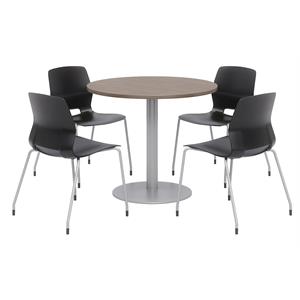 Olio Designs Round 36in Lola Dining Set - Teak Table - Black Chairs