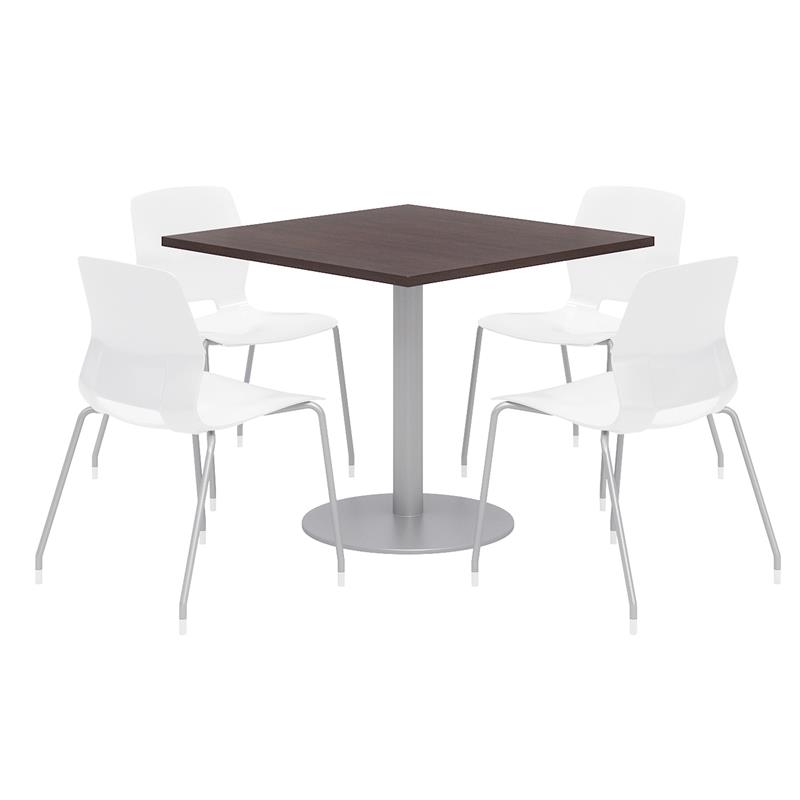 Olio Designs Square 36in Lola Dining Set - Espresso Table - White Chairs