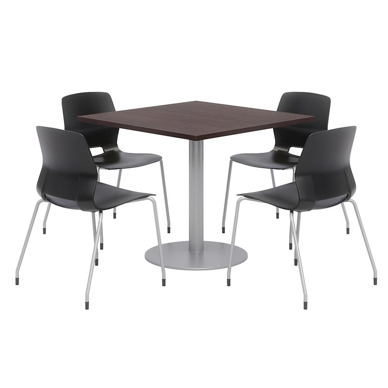 Olio Designs Square 36in Lola Dining Set - Espresso Table - Black Chairs