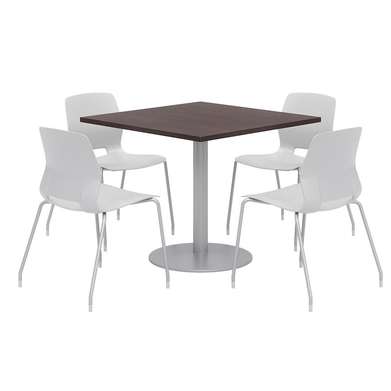 Olio Designs Square 36in Lola Dining Set - Espresso Table - Gray Chairs