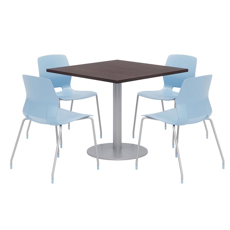 Olio Designs Square 36in Lola Dining Set - Espresso Table - Blue Chairs