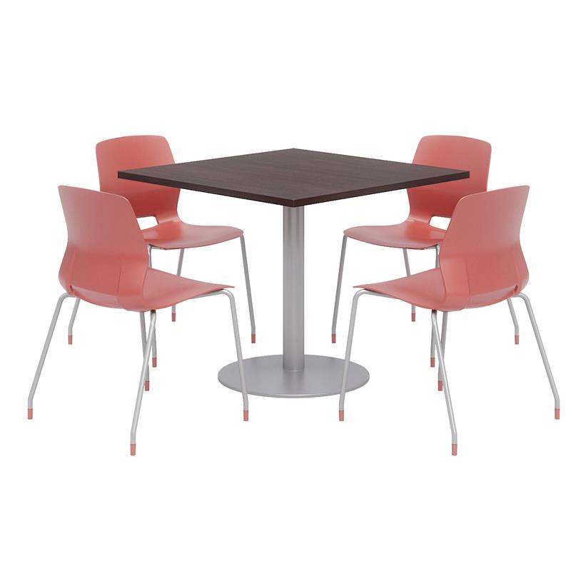 Olio Designs Square 36in Lola Dining Set - Espresso Table - Coral Chairs