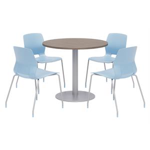 Olio Designs Round 36in Lola Dining Set - Teak Table - Sky Blue Chairs