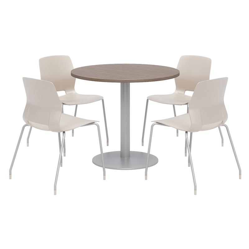 Olio Designs Round 36in Lola Dining Set - Teak Table - Moonbeam Chairs