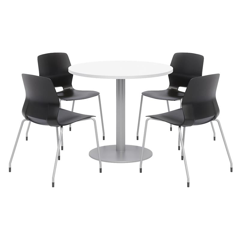 Olio Designs Round 36in Lola Dining Set - White Table - Black Chairs