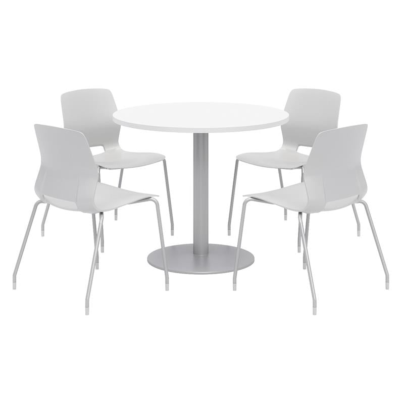 Olio Designs Round 36in Lola Dining Set - White Table - Gray Chairs