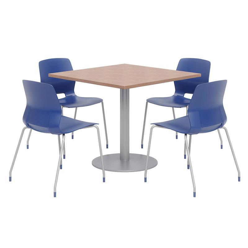 Olio Designs Square 36in Lola Dining Set - Cherry Table - Navy Chairs