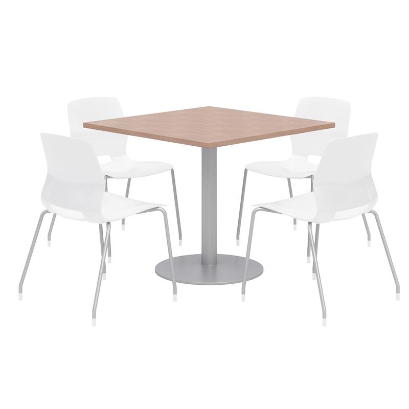 Olio Designs Square 36in Lola Dining Set - Cherry Table - White Chairs